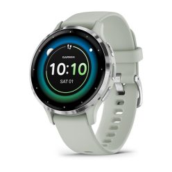   Garmin Venu 3S zsálya, ezüst kerettel, szilikon szíjjal okosóra