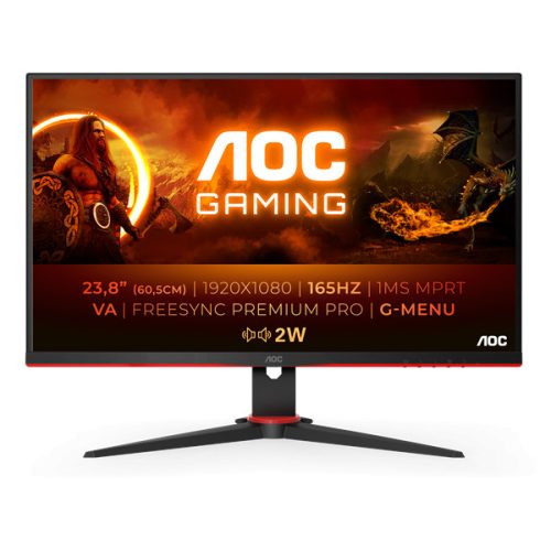 AOC Gaming 165Hz VA monitor 23.8" 24G2SAE/BK, 1920x1080, 16:9, 350cd/m2, 1ms, 2xHDMI/DisplayPort, hangszóró