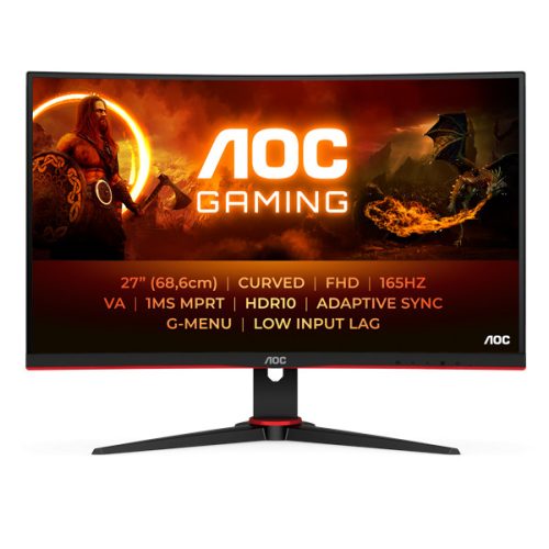 AOC Ívelt Gaming 165Hz VA monitor 27" C27G2E/BK, 1920x1080, 16:9, 250cd/m2, 1ms, 2xHDMI/DisplayPort/VGA