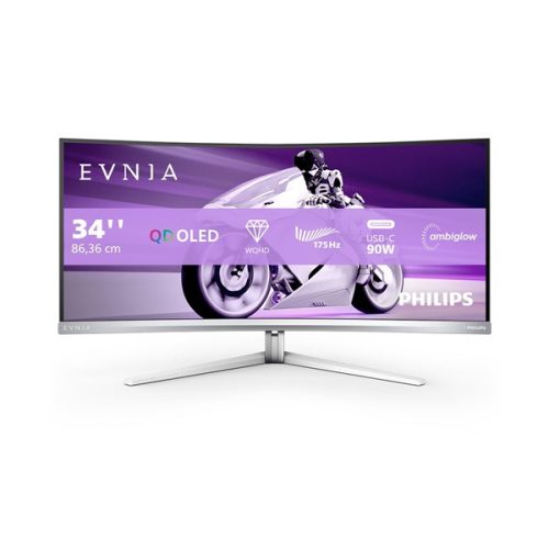 Philips Ívelt Gaming OLED monitor 34", 34M2C8600/00 3440x1440, 21:9, 0,03ms, 2xHDMI/DP/4xUSB/USB-C, hangszóró, áll. mag.