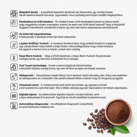 Lauben Grind&Drip Coffee Maker 600BB kávéfőző