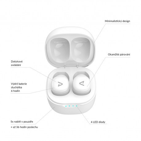 LAMAX Dots2 Touch White TWS Érintőgombos vezeték nélküli fülhallgató fehér
