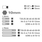 BIT klt. 40 db HEX-TORX-XZN, 10mm, adapter 3/8' és 1/2', CrV, műanyag dobozban