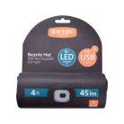 EXTOL LIGHT sapka, fekete, kötött, kivehető LED homloklámpával, 4×45 Lumen; USB tölthető Li-ion, 3funkció (100%-75%-50% fénye.)