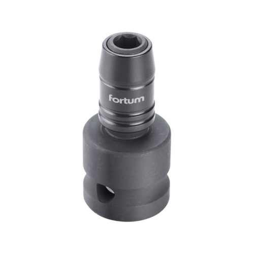 FORTUM adapter, impakt 1/4' BIT-ek gépi befogásához, 1/2' gépi befogás, gyorskioldóval, CrMoV, hossz: 49 mm