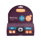 EXTOL LIGHT sapka, lila/fekete, kötött, kivehető LED homloklámpával, 4×45 Lumen; USB tölthető Li-ion, 3funkció (100%-75%-50%)