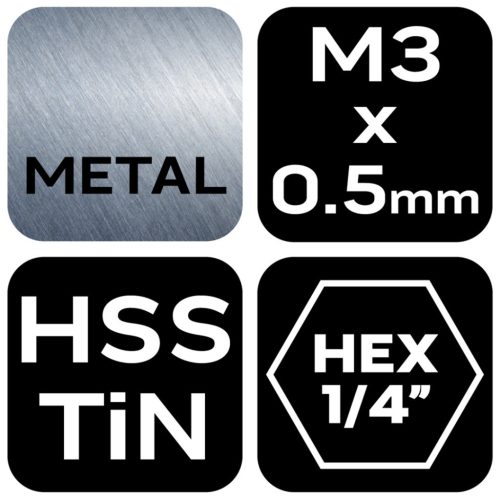 NEO TOOLS Gépi menetfúró, 2az1ben előfúró éllel, HSS-Titán, M3X0,5mm, hatszög szárral 08-949