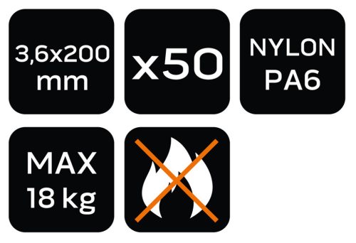 NEO TOOLS Kerti kötegelő, gyorskötöző 3,6x200mm, 50db, barna 15-974