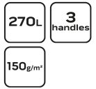 VERTO Kerti hulladék és levélgyűjtő zsák 270 L, 150 g/m2, PP, párnázott peremmel, 3 fogantyúval, 67 x 76cm 15G541