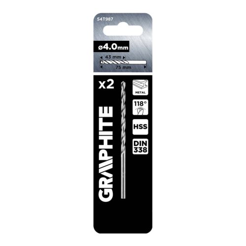 GRAPHITE Csigafúró, HSS DIN 338, 4mm, 2db/cs 54T987