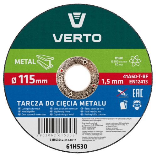 VERTO Vágókorong fémhez 115x1.5x22mm 61H530