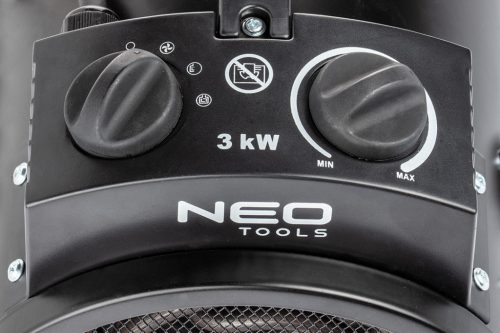 NEO TOOLS Ipari elektromos hősugárzó 3kW, állíth. üzemmód, IPX4(vizálló), állíth. szög, szabadonálló, 354 m3/h 2 év garanciával 90-068