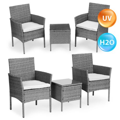 Rattan hatású kerti bútor szett – asztal és székek, szürke, MultiGarden