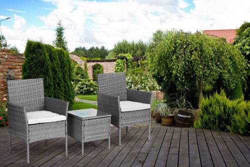 Rattan hatású kerti bútor szett – asztal és székek, szürke, MultiGarden