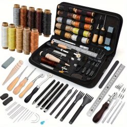   59 részes professzionális bőr kézműves szerszámkészlet - Fém bőrmegmunkáló kellékek varróhoronnyal