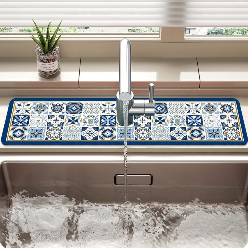 Asztali edény szárító alátét, csempe mintás poliészter nedvszívó alátét