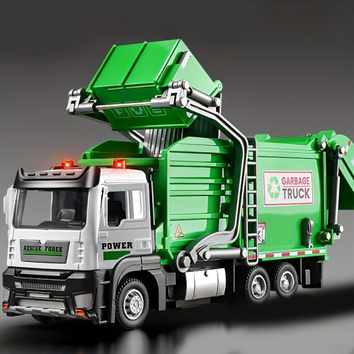 Realisztikus kukásautó játék szett szemeteskukával és oktató kártyákkal