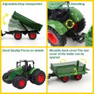 41,91 cm-es 1/24-es méretarányú farm traktor játékkészlet pótkocsival