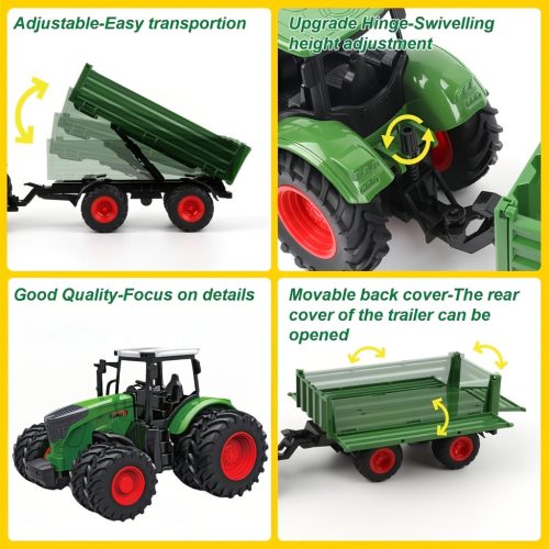 41,91 cm-es 1/24-es méretarányú farm traktor játékkészlet pótkocsival