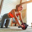 1db Otthoni Fitnesz Hasizom Gyakorló Kerék - Hordozható Mag Erősítő Piros & Fekete Fogantyúkkal, Tartós PP Anyag Has- és Mellizom Edzéshez, Felsőtest Edzéshez Fekete