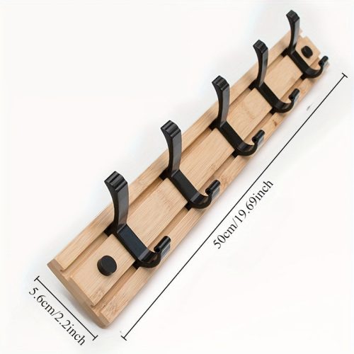 Könnyen Szerelhető Bambusz Falikampó - Sokoldalú Kabát- és Kulcstartó Bejárathoz, Nappaliba, Hálószobába - Laza Stílusú Tárolási Megoldás Fa színű 5 horog