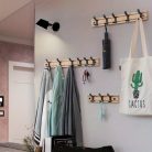 Könnyen Szerelhető Bambusz Falikampó - Sokoldalú Kabát- és Kulcstartó Bejárathoz, Nappaliba, Hálószobába - Laza Stílusú Tárolási Megoldás Fa színű 5 horog