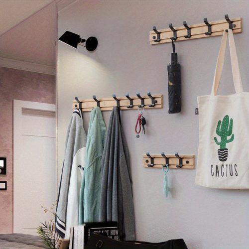 Könnyen Szerelhető Bambusz Falikampó - Sokoldalú Kabát- és Kulcstartó Bejárathoz, Nappaliba, Hálószobába - Laza Stílusú Tárolási Megoldás Fa színű 5 horog