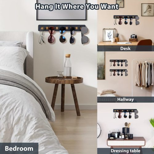 1db modern rusztikus, fából készült napszemüveg-rendező – falra szerelhető szemüvegkijelző és tárolóállvány akár 9 szemüveghez – tökéletes lakberendezés Sötét szürke