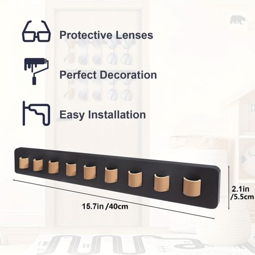 1db modern rusztikus, fából készült napszemüveg-rendező – falra szerelhető szemüvegkijelző és tárolóállvány akár 9 szemüveghez – tökéletes lakberendezés Sötét szürke