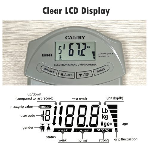 Camry Markolat Erőmérő 198lb/90kg, Digitális Kéz Dinamométer a Kézfogás Erősítéséhez Edző Teszt