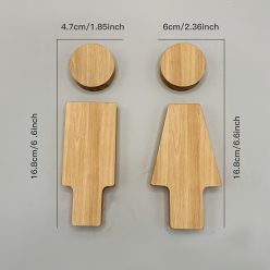   Északi Fa Fürdőszoba Tábla, 16.0cm Férfi és Női WC Ajtóra Szerelhető, Öntapadós Könnyű Telepítés, Japán Stílusú WC Dekoráció Otthonra és Irodába Természetes Szín - Tömör Fa