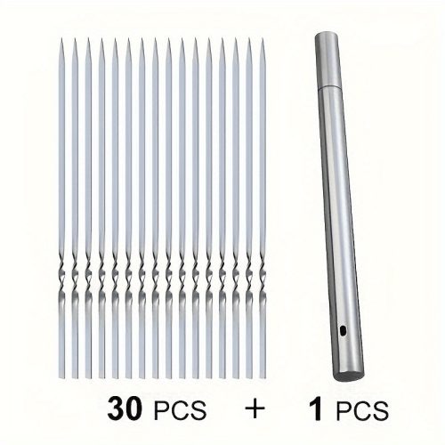 20/30/50db Tartós Rozsdamentes Acél BBQ Nyársak 1 Cső Tárolóval, Újrahasználható és Könnyen Tisztítható Kültéri és Beltéri Grillezési Partikhoz 30 db