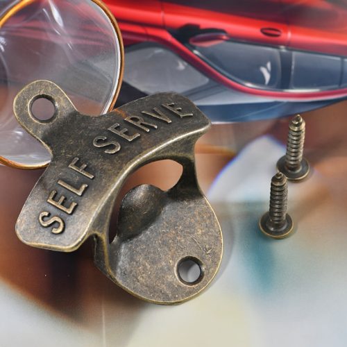 1 db Vintage "Nyisd ki itt" öntöttvas falra szerelhető palacknyitó Egy Fekete