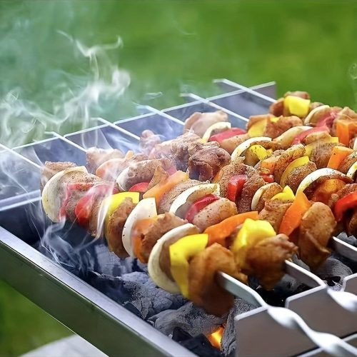 20/50db rozsdamentes acél grillező tűk, tartós, újrafelhasználható, könnyen tisztítható, alkalmas kültéri és beltéri grillezéshez Lapos bot-30cm - 20 db