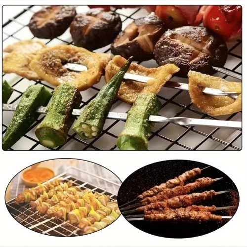 20/50db rozsdamentes acél grillező tűk, tartós, újrafelhasználható, könnyen tisztítható, alkalmas kültéri és beltéri grillezéshez Lapos bot-30cm - 20 db