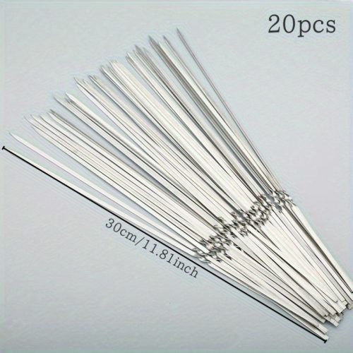 20/50db rozsdamentes acél grillező tűk, tartós, újrafelhasználható, könnyen tisztítható, alkalmas kültéri és beltéri grillezéshez Lapos bot-30cm - 50 db