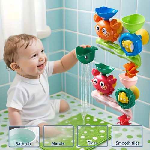 Interaktív szívókorongos fürdőkészlet forgatható vízkerékkel és fröccsenési funkcióval