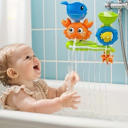 Interaktív szívókorongos fürdőkészlet forgatható vízkerékkel és fröccsenési funkcióval