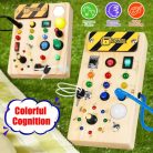 Színes Fa Foglalkoztató Tábla Érzékszervi Játékkal, Fény Kapcsolókkal - Oktatási & Utazásbarát Születésnapi Ajándék Gyerekeknek