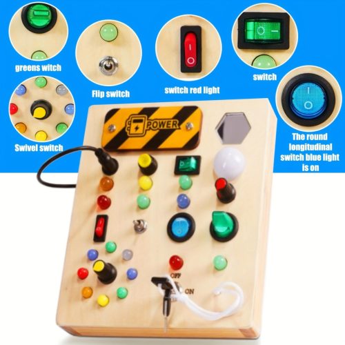 Színes Fa Foglalkoztató Tábla Érzékszervi Játékkal, Fény Kapcsolókkal - Oktatási & Utazásbarát Születésnapi Ajándék Gyerekeknek