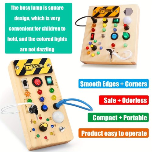 Színes Fa Foglalkoztató Tábla Érzékszervi Játékkal, Fény Kapcsolókkal - Oktatási & Utazásbarát Születésnapi Ajándék Gyerekeknek