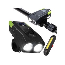   Erős bringalámpa elöl LED hátsó fény mérőóra akkumulátor 2in1